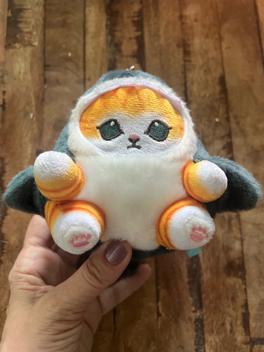 Mofusand Shark-Meow (Same-Nyan) 4" Plush Keychain ORANGE Ginger Tabby Cat  New